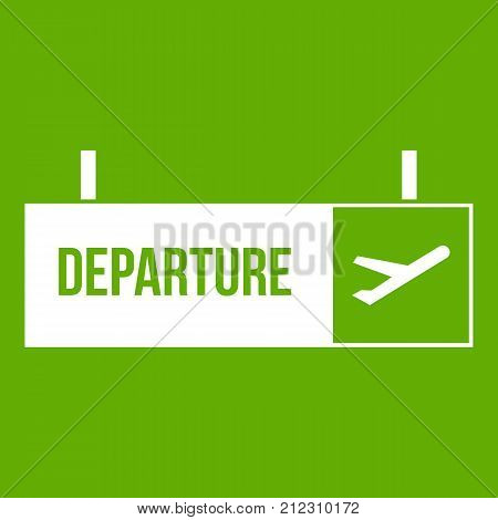 Airport departure sign icon white isolated on green background. Vector illustration