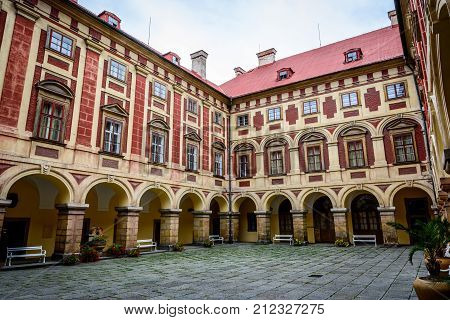 Czech baroque castle Libochovice in sunny day