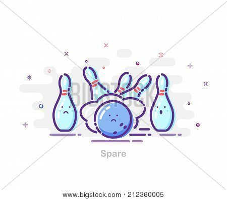 MBE style bowling illustration. Vector bowling strike, ball and falling pins