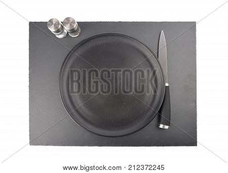 Colorful and crisp image of table setting with pepper and salt isolated