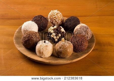 Traditional Brazilian Sweets - Brigadeiros - Over Wood Background.