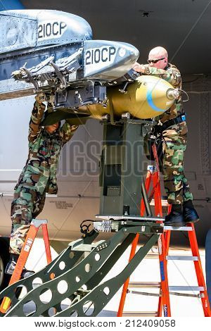 Loading Bombs On B-52 Bomber
