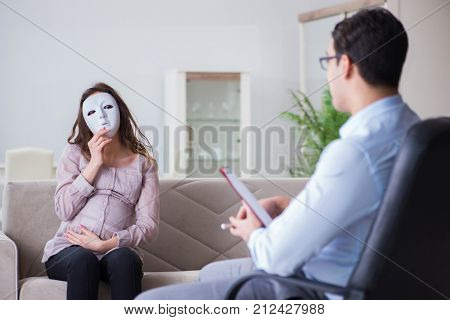 Pregnant woman visiting psychologist doctor