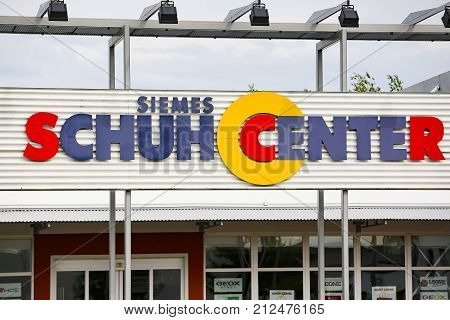 LINDEN GERMANY JULY 2017: Siemes Schuhcenter ( shoe center ) store. Siemes Schuhcenter GmbH & Co KG based in Moenchengladbach is a family-run company in the shoe trade.