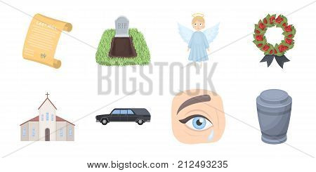 Funeral ceremony icons in set collection for design. Funerals and Attributes vector symbol stock  illustration.