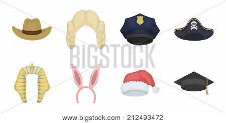 Different kinds of hats icons in set collection for design.Headdress vector symbol stock  illustration.