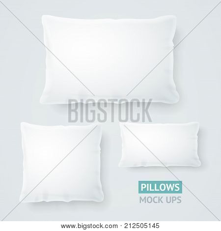 Realistic Detailed 3d Template Blank White Pillow Mock Up Set Square and Rectangle Shape for Comfortable Relax. Vector illustration