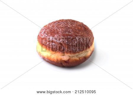 Homemade Doughnuts with Jelly filled and powdered sugar isolated on white background. Selective focus