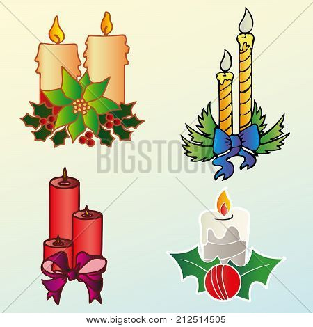 various christmas candles vector on light blue background