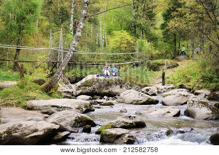 Belokurikha/Russia - September 2017: The origins of the Belokurikha River in the Altai Mountains Belokurikha Altai Russia