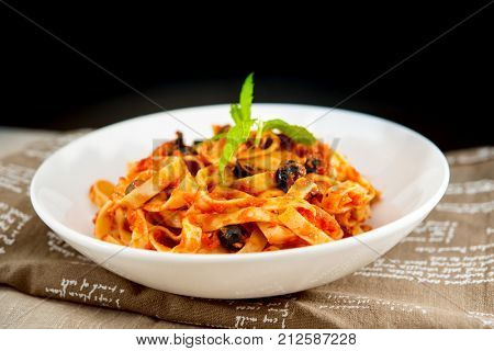 tasty pasta Italian tomato sauce pasta on the table