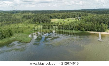 Plateliai Lake Lithuania Aerial Drone Top View