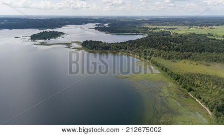 Plateliai Lake Lithuania Aerial Drone Top View