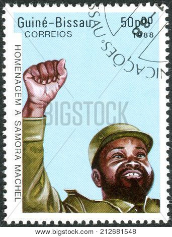 GUINEA - BISSAU - CIRCA 1988: A stamp printed in Guinea-Bissau show a President of Mozambique Samora Machel circa 1988