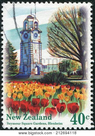 NEW ZEALAND - CIRCA 1996: Postage stamps printed in New Zealand shows Seymour Square Gardens Blenheim circa 1996