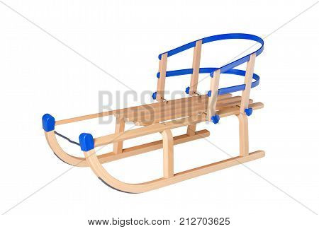 traditional wooden sleigh with back isolated on white background