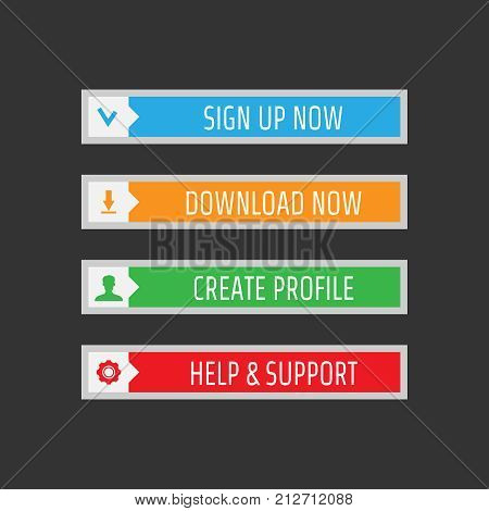 Multicolored buttons with icons to go to another web page. On the black-phone. Vector illustration.