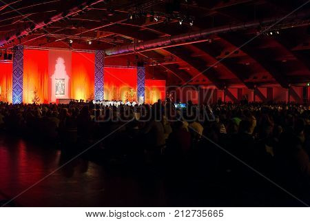 Riga Latvia - December 31.2016: Taize common prayer. International youth meeting in Riga
