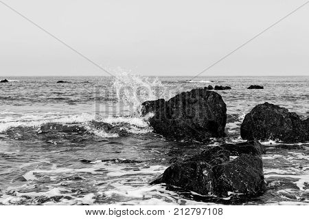 Waves Breaking On Rocks At The Seashore In Pomos, Cyprus