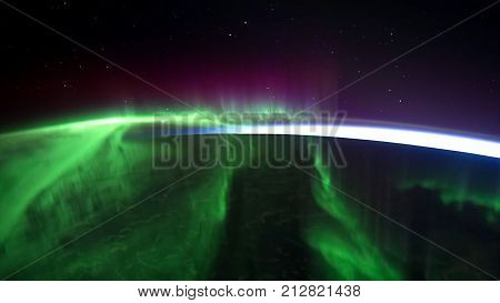 Northern Lights View From Space. Animation. Northern Lights From The Stratosphere. Northern Lights O