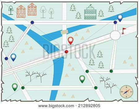 Map Of Treasure Island Treasure Map Baby Map Treasure Map With Buildings And Compass Star . Vector A