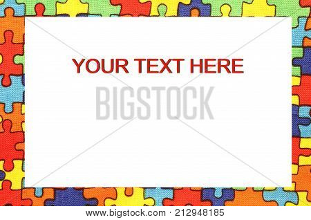 Frame Of Colorful Puzzle Pieces On Cotton Dyed Fabric You Can Wr