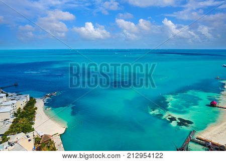 Cancun aerial view of Hotel Zone in Playa Linda at Mexico