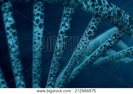 Blue Background With Rotating Dna Close Up 3D Illustration