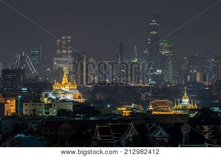 beautiful thai temple at Golden Mountain Pagoda, an ancient temple , wat srakesa temple , Bangkok City Thailand