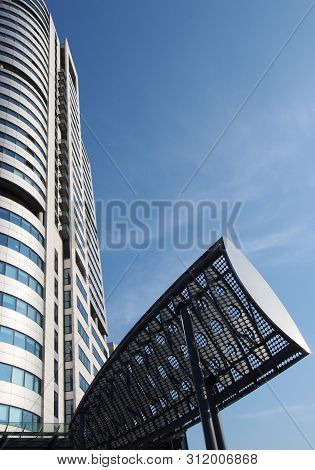 Leeds, West Yorkshire, United Kingdom - 16 July 2019: Close Up Of Bridgewater Tower In Whitehall Pla