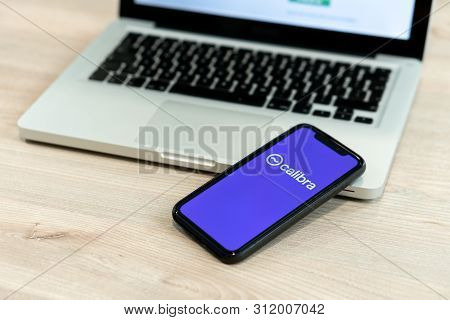 12 July 2019, Ljubljana Slovenia - Smartphone With Calibra Logo On It. Facebooks New Global Cryptocu