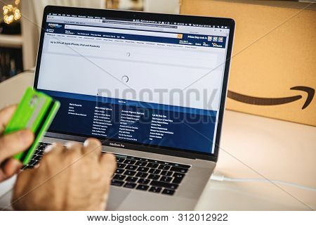 Paris, France - Jul 16 2019: Man Pov Looking At Loading Amazon Co.uk Prime Day Shopping Deals Consum