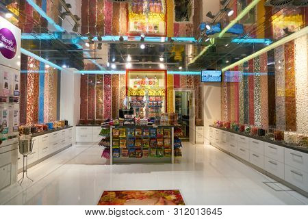 COLOGNE, GERMANY - CIRCA OCTOBER, 2018: interior shot of Haribo shop in Cologne Bonn Airport. Haribo is a German confectionery company.