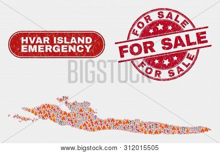 Vector Composition Of Danger Hvar Island Map And Red Rounded Textured For Sale Seal Stamp. Emergency