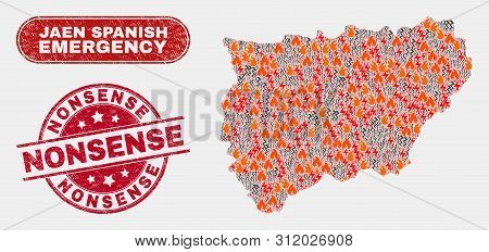 Vector Composition Of Disaster Jaen Spanish Province Map And Red Rounded Scratched Nonsense Seal Sta