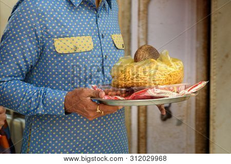 Deshnok, India - February 11, 2019: People Carry Offerings Food For Rats In Karni Mata Temple Or Rat