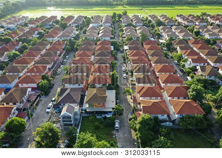 Aerial View Of Home Village In Bangkok Thailand