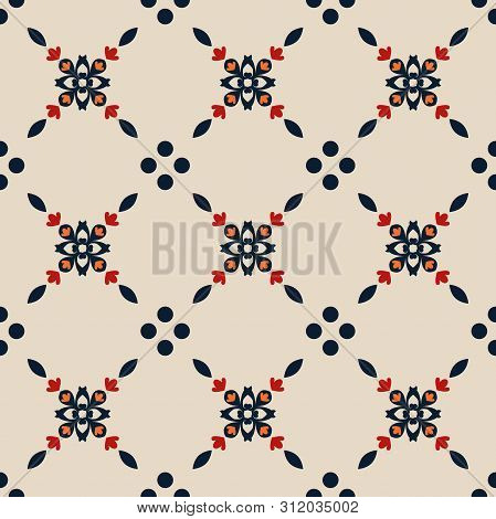 Dark Blue Geometrical Flower Seamless Pattern - Fabric Design Collections