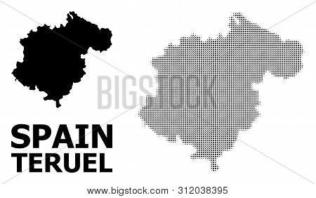 Halftone And Solid Map Of Teruel Province Composition Illustration. Vector Map Of Teruel Province Co