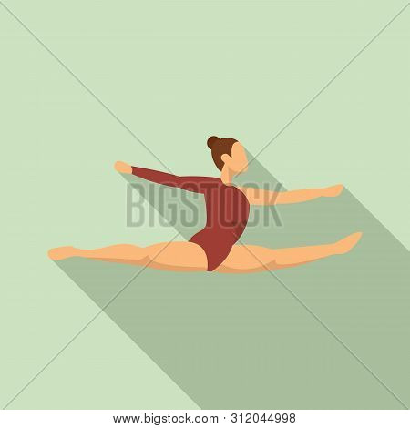 Girl Gymnastics Jump Icon. Flat Illustration Of Girl Gymnastics Jump Vector Icon For Web Design