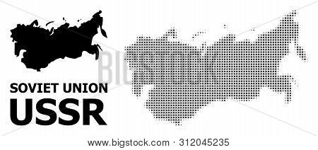 Halftone And Solid Map Of Ussr Composition Illustration. Vector Map Of Ussr Composition Of X-cross E