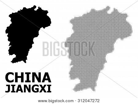 Halftone And Solid Map Of Jiangxi Province Composition Illustration. Vector Map Of Jiangxi Province 