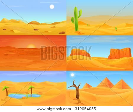 Desert Banner Set. Cartoon Illustration Of Desert Vector Banner Set For Web Design