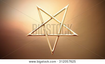Reversed Pentagram Symbol. Wiccan Symbols- Cross Of Sulfur. Petalpha, Pentangle. 3d Illustration.
