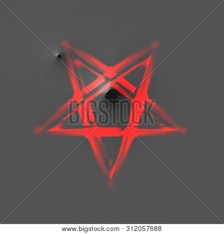 Reversed Pentagram Symbol. Wiccan Symbols Of Sulfur.blood Red Runic Spell Circle. Satanic Sign, Magi