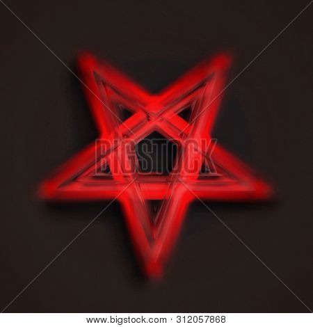 Reversed Pentagram Symbol. Wiccan Symbols Of Sulfur.blood Red Runic Spell Circle. Satanic Sign, Magi