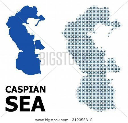 Halftone And Solid Map Of Caspian Sea Composition Illustration. Vector Map Of Caspian Sea Compositio
