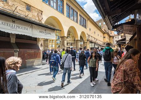 Florence, Italy - May 12, 2019: Old Bridge Ponte Vecchio In Florence