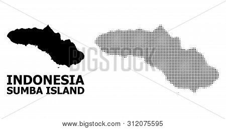 Halftone And Solid Map Of Sumba Island Composition Illustration. Vector Map Of Sumba Island Composit