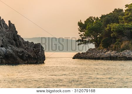 Divna Beach On Sunset, Peljesac Peninsula, Dalmatia, Croatia